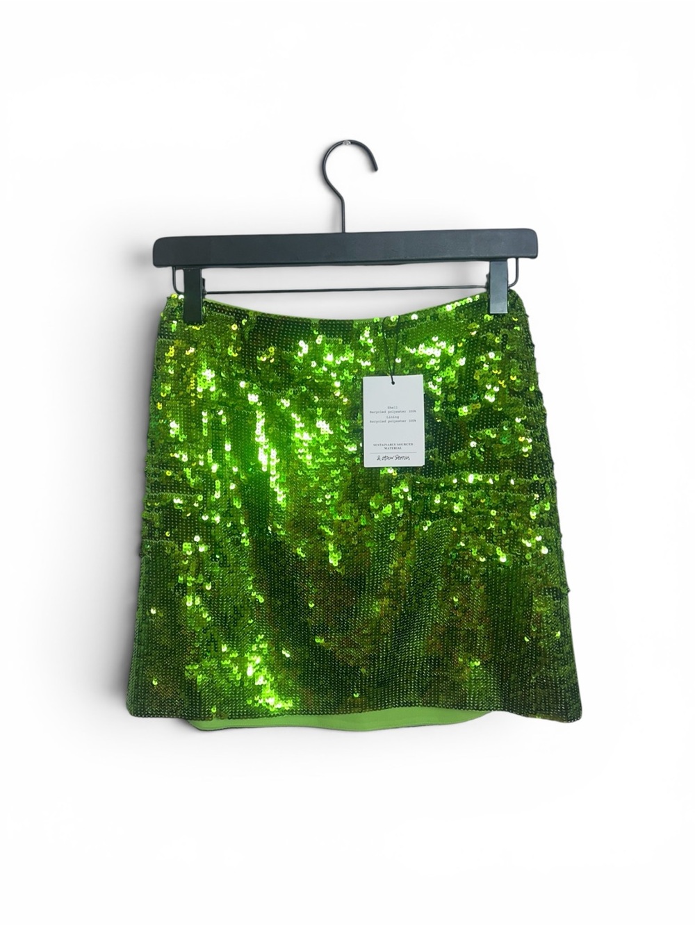 & Other Stories Lime Green Sequin Mini Skirt